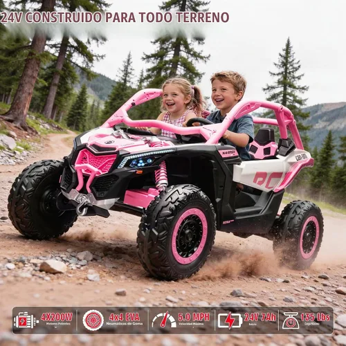 Vista 4 de 24V CAN-AM Maverick X3 con licencia de 2 plazas para niños UTV Rosa