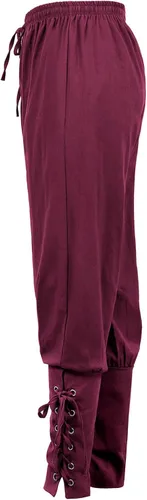 Vista 3 de Pantalones piratas para hombre, con banda al tobillo, pantalones renacentistas, medievales, vikingos, navegantes, pirata, pantalones góticos