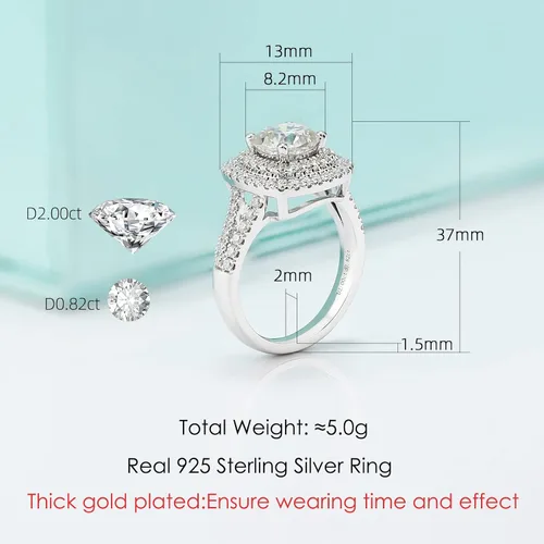 Vista 2 de MOYKULN Moissanite Engagement Rings for Women, 3ct Halo Cushion Cut Wedding Rings D Color VVS1 18k White Gold Plated 925 Sterling Silver Lab Created