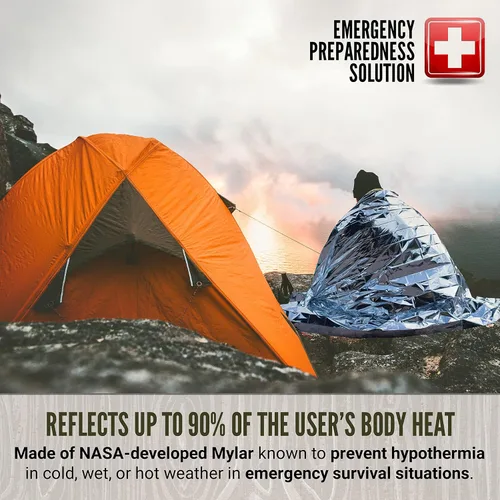 Vista 5 de Lingito Manta de supervivencia, mantas de emergencia para campamento, senderismo, viajes, manta térmica resistente, mantas espaciales aisladas