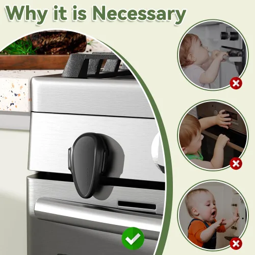 Vista 2 de SAFELON 1 cerradura de puerta de horno de seguridad para niños, cerradura frontal para horno a prueba de niños, material resistente al calor, Negro
