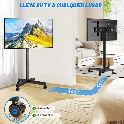 Vista 5 de Rfiver - Carrito de TV móvil con ruedas para pantallas de 23 a 65 pulgadas, soporte de TV portátil con ruedas con inclinación y altura ajustable