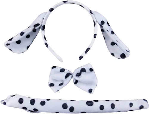 Vista 5 de IMEKIS Kids Girls Dalmatian Costume White Dress with Headband Tail Halloween Cosplay Toddler Baby Birthday Outfit Photo Shoot