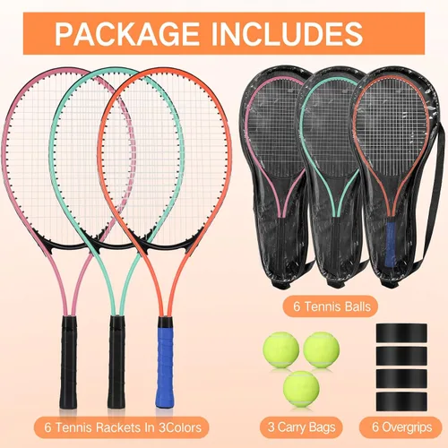 Vista 2 de 6 Pcs Tennis Rackets for Adult Recreational 6 Players 27'' Tennis Racket Set with 3 Balls Lightweight Tennis Rackets for Tennis Training Beginner