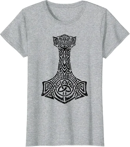 Vista 5 de Thor's Hammer Mjolnir - Camiseta de mitología nórdica vikinga, Gris