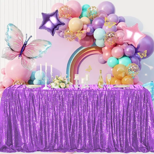 Vista 88 de Manteles redondos de lentejuelas negros para fiestas, de 121,9 cm, mantel redondo de purpurina ajustado, pequeño, lindo y dulce, para boda