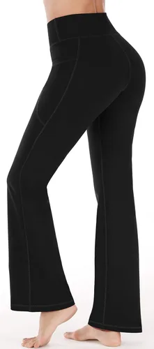 Vista 3 de Heathyoga - Pantalones deportivos rectos para mujer, con bolsillos, cintura alta, para yoga, entrenamiento, trabajo o de vestir.