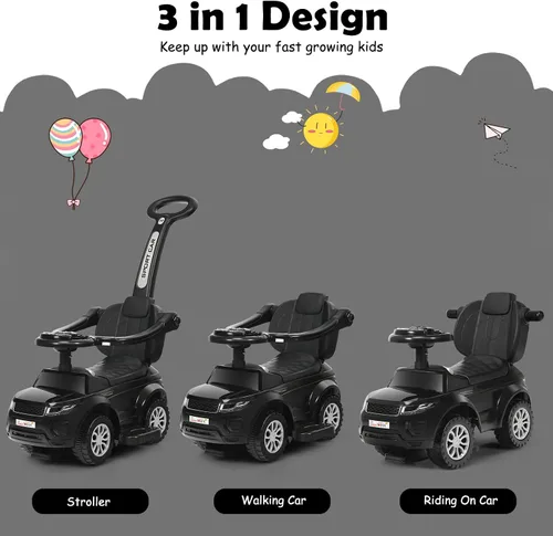 Vista 2 de HONEY JOY Cochecito Empujador con Pedal, Coche Deslizante con Manija de Empuje y Barrera Desmontable, Sonido y Luces, Almacenamiento Bajo