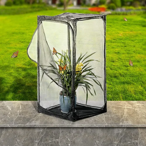 Vista 7 de Hábitat de mariposa monarca resistente de 46 pulgadas, jaula de malla para insectos plegable al aire libre con protección de cremallera y parte