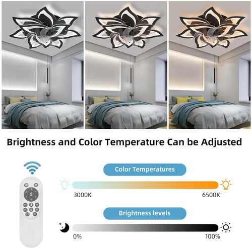 Vista 9 de Bevenus Ventiladores de techo con luces, moderno ventilador de techo de montaje empotrado con control remoto/aplicación, ventilador de techo LED