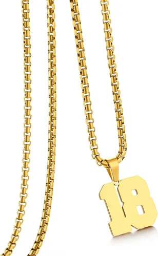 Vista 123 de Collar de Número Dorado para Hombre, Cadena de Acero Inoxidable con Colgante de Número para Atletas, Joyería Deportiva Personalizada para Niños