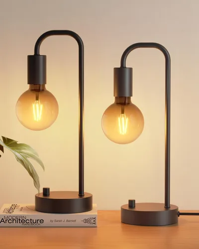 Vista 13 de ONEWISH Lámpara de mesa industrial para dormitorio, lámparas de noche modernas totalmente regulables con bombilla de luz cálida de 2700K
