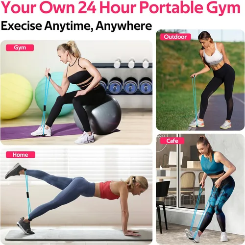 Vista 6 de RENRANRING Bandas de Resistencia de Fitness en Forma de 8 con Asas - Juego de 3 Bandas de Tubo de Ejercicio para Estiramiento de Brazos y Hombros