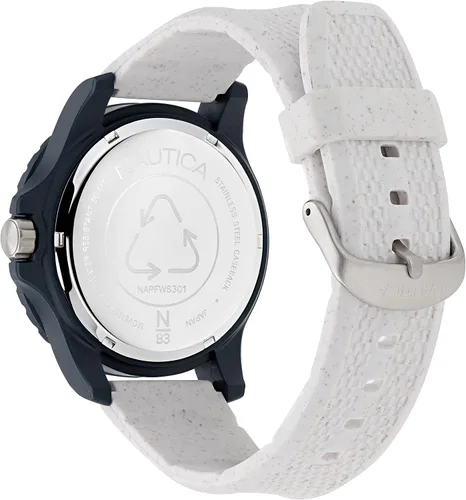 Vista 3 de Nautica N83 NAPFWS301 Finn World - Reloj con correa de fibra sintética de trigo blanco para hombre, azulblancoblanco