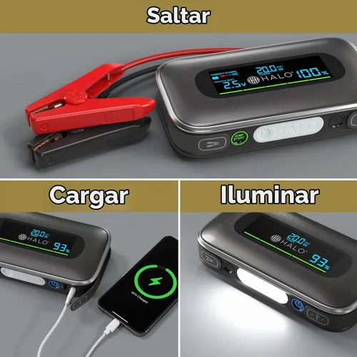 Vista 4 de Halo Bolt - Arrancador de batería de coche de 1500 A, banco de energía, luz Plateado