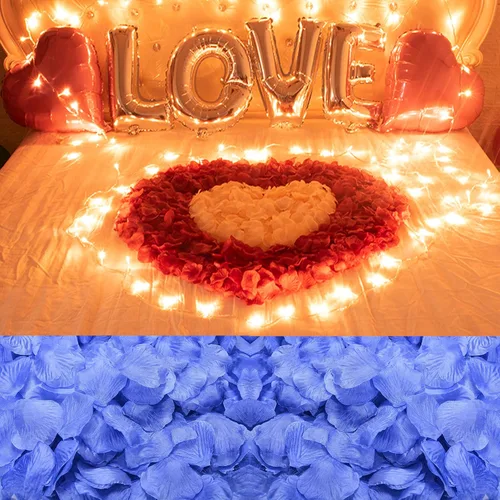 Vista 17 de 1000 pétalos de rosa falsos para noche romántica, creación de ambiente festivo romántico, para propuesta de matrimonio, boda, día de San Valentín
