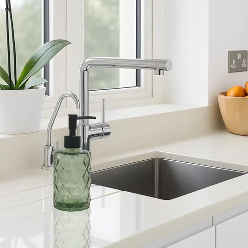 Vista 5 de Dispensador de jabón de vidrio pequeño de 12 onzas con bomba de plástico negro, dispensador de jabón líquido para encimera de cocina recargable Verde