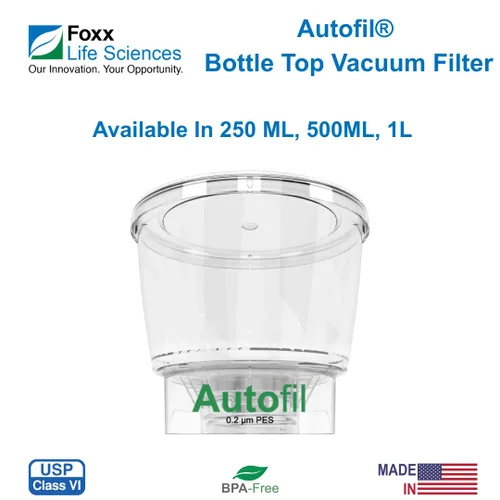 Vista 4 de Foxx Life Sciences Paquete de 24 filtros de vacío desechables Estériles Autofil con membrana PES esterilizante, 16.9 fl oz