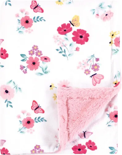 Vista 13 de Hudson Baby Infant Girl Plush Blanket with Furry Binding and Back, Navy Bold Floral, One Size (Pack of 2)
