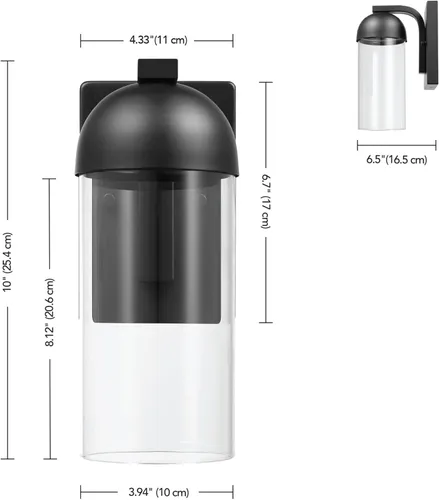 Vista 2 de Globe Electric 60000023 - Aplique de pared LED integrado de 12 W, negro mate, pantalla de vidrio transparente, luz de porche, luces de pared