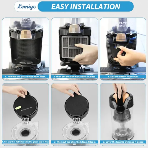 Vista 7 de Lemige 39883 3418 3402 3774F Filtro para Bissell Pet Hair Eraser 39883 3774F 3774 3774G 3775 SurfaceSense Pet 3418 3415 MultiClean Rewind 3402 3409