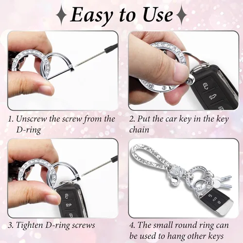 Vista 4 de Crystal Bling Car Keychain, Car Key Chain Glitter Key Ring, Rhinestone Keychain Ring Strap