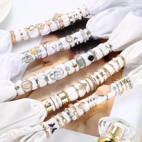 Vista 3 de Sanfenly Anillos de nudillos dorados y plateados para mujer apilables conjunto de anillos de articulación de dedo medio y mariposa serpiente