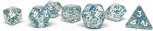 Vista 9 de Mini colección de dados poliédricos de 0.394 pulgadas - Incluye un D20, D12, D10, D8, D6, D4 y D00 (Aqua Shine)