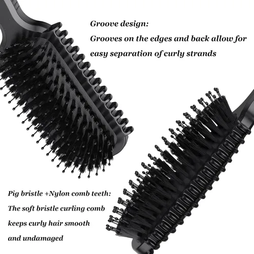 Vista 6 de Cepillo de pelo rizado, cepillo definidor de rizos, cepillo de pelo, flexible, mejora de rizos, reduce tirones (negro)