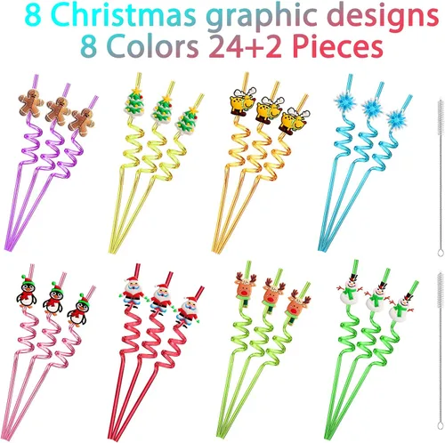 Vista 6 de 24 regalos de fiesta de Navidad, regalos de aula, pajitas de Navidad, regalos para niños y adultos, suministros de fiesta de Navidad con 2 cepillos