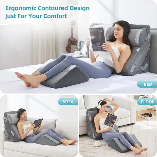 Vista 3 de Kingfun - Juego de 4 almohadas ortopédicas de cuña para cama, de espuma viscoelástica para dormir, almohada triangular transpirable, espuma