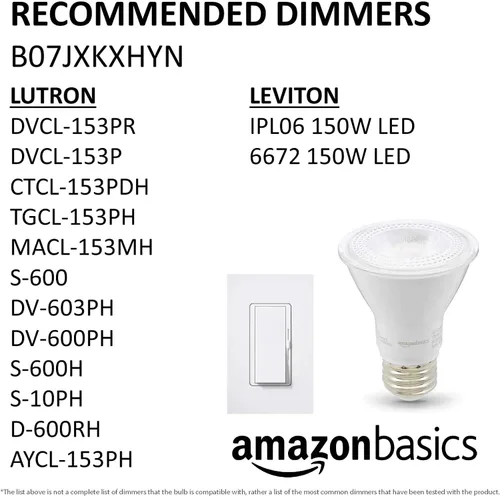 Vista 6 de Amazon Basics - Bombilla LED PAR20, equivalente a 50 W, 7W de eficiencia energética, base estándar E26, blanco cálido 3000K, regulable, vida útil