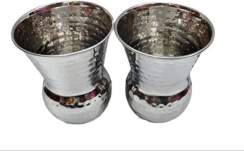 Vista 3 de Bona fide - Juego de 2 vasos de acero martillado para servir agua de 13.5 fl oz, juego de vasos, taza para beber