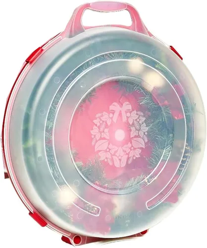 Vista 9 de HOMZ Paquete de 3 organizadores decorativos de almacenamiento de coronas de temporada, 24 pulgadas, rojo y transparente, soporte redondo de plástico