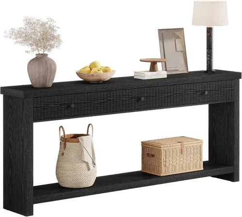 Vista 8 de Tribesigns Mesa consola extra larga con 3 cajones, mesa de entrada de 70.9 pulgadas, mesa de sofá de madera detrás del sofá con estantes