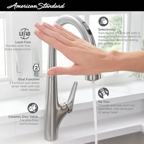 Vista 5 de American Standard 4901380.002 Avery Selectronic - Grifo de cocina extraíble manos libres, cromado