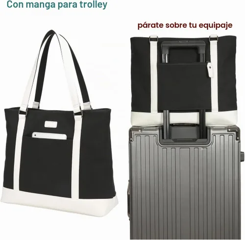 Vista 5 de Bolsa de trabajo de lona para laptop para mujer con bolsillos de compartimento para computadora de 15.6 pulgadas, L