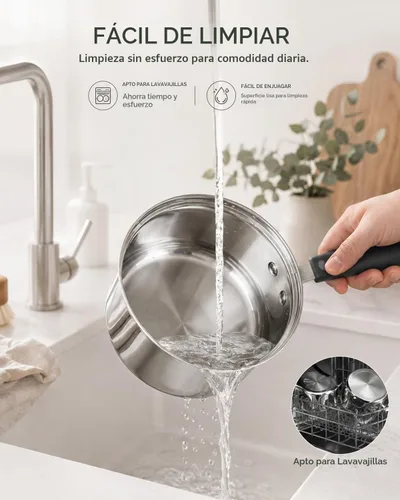 Vista 5 de Sartén para saltear con tapa Cook N Home, de acero inoxidable 10", Plateado