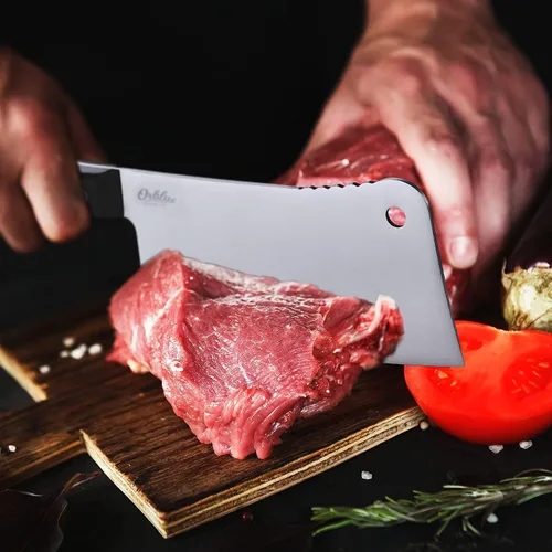 Vista 3 de Cuchillo de carnicero Orblue con tajadera de acero inoxidable, cuchilla de 7 pulgadas para cocinas de restaurante o casa