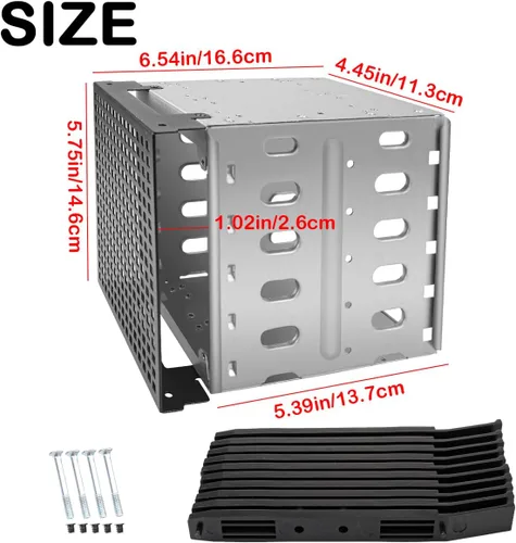 Vista 2 de Jaula de disco duro de acero inoxidable, bandeja de disco duro con espacio de ventilador, soporte de estante adaptador para computadora de 5.25