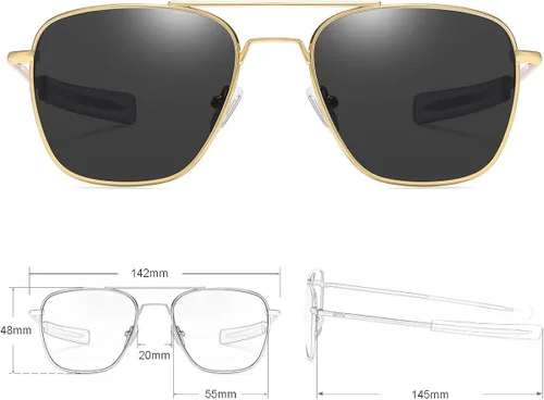 Vista 4 de Gleyemor Gafas de sol polarizadas cuadradas estilo aviador para hombre estilo retro militar resistente