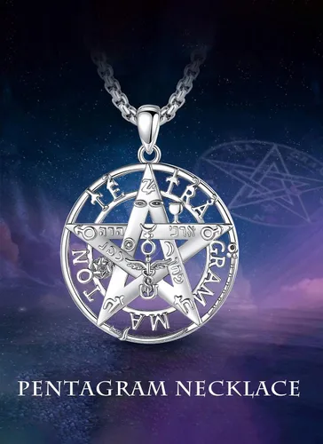 Vista 34 de CELESTIA Colgante de plata de ley 925, anillos de tetragrammaton, collar masónico, joyería de pentagrama para mujeres y hombres