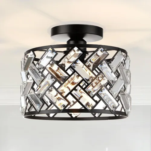 Vista 17 de FRIDEKO HOME Paquete de 2 Luces de Techo Semi Empotradas - Pequeña Lámpara de Araña de Cristal para Pasillo con Jaula de Metal Negro, Accesorio