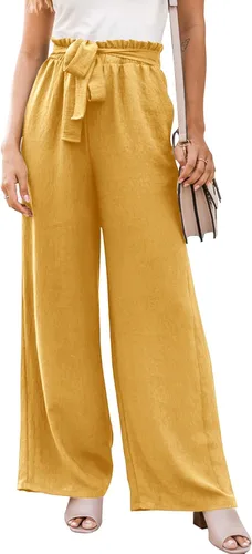 Vista 2 de NIMIN Pantalones de pierna ancha para mujer, cintura alta, pantalones casuales de negocios, pantalones de trabajo, pantalones sueltos y fluidos