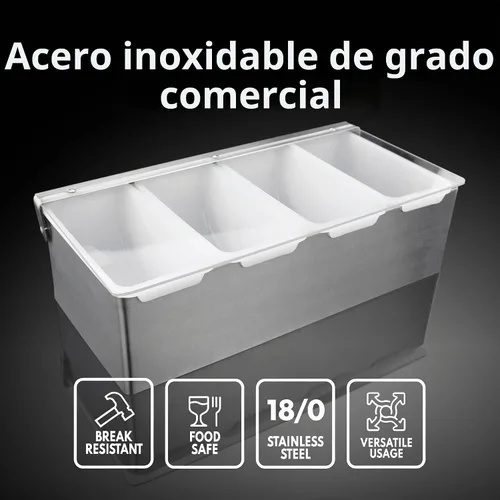 Vista 8 de New Star Foodservice Dispensadores de condimentos de grado restaurante con múltiples compartimentos (plata, 3 compartimentos)