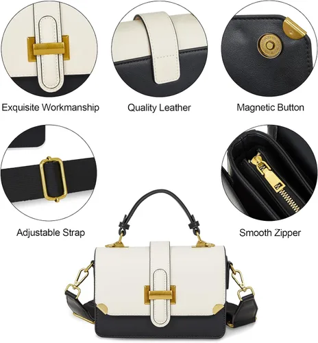 Vista 6 de LL LOPPOP Bolsos de hombro con asa superior para mujer, elegantes y pequeños, de cuero, estilo cartera A-negro blanco(2035)