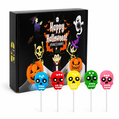 Vista 3 de 12 paletas de caramelo de calavera de Halloween envueltas individualmente de 0.71 oz