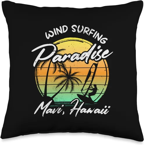 Vista 4 de Windsurfing Paradise Maui Hawaii Windsurf Gift Paradise Maui Hawaii Sailboard Windsurf Throw Pillow, 18x18, Multicolor