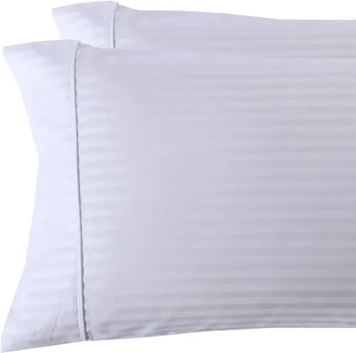 Vista 21 de sheetsnthings Juego de 2 fundas de almohada estándar de 300 hilos beige a rayas, tamaño Queen
