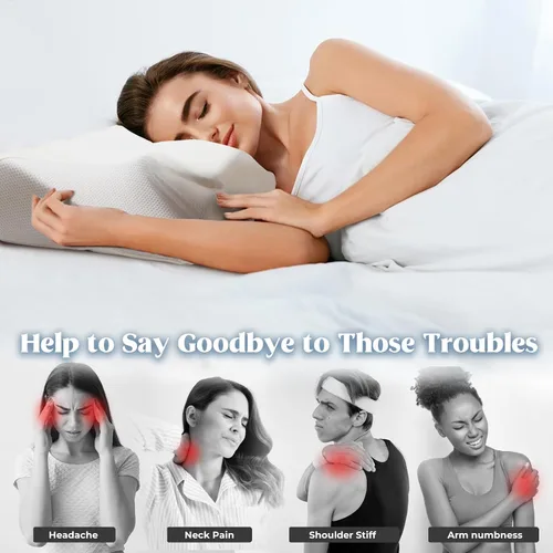 Vista 4 de Almohada cervical cervical para dormir, almohada ergonómica para el contorno del cuello, almohadas de espuma viscoelástica para espalda, almohadas